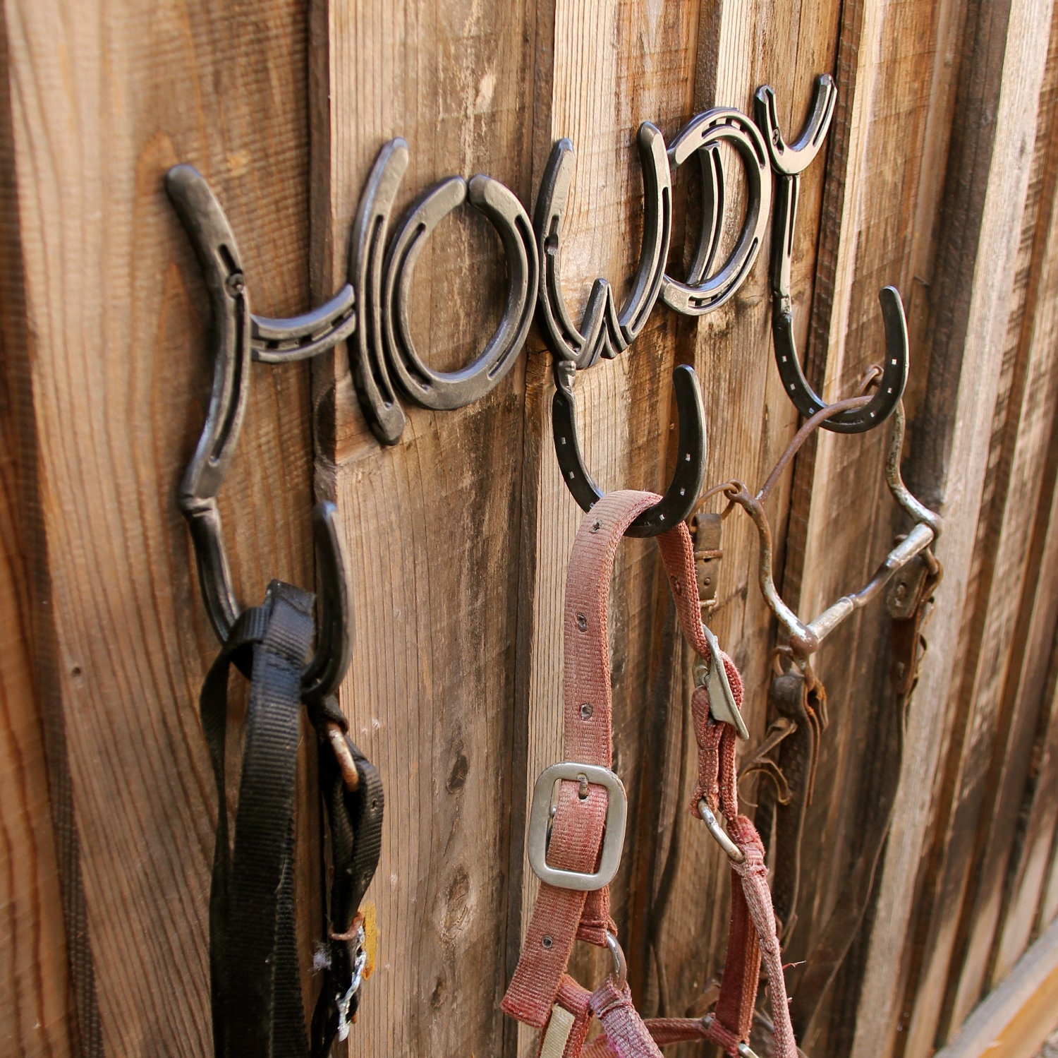 HOWDY sign & coat rack, functional and decorative with 3 hooks, in any color.   MADE to ORDER