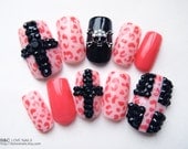 Rock Style Fake Nail Set - " Punk Neon Pink Leopard  "