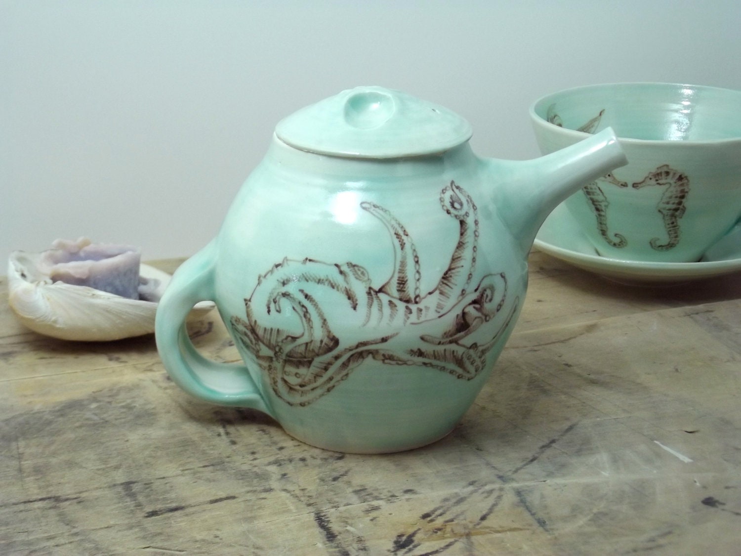 20 oz. Porcelain Green Octopus Teapot