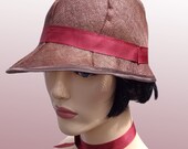 Retro hat brown and wine red sinamay cloche, 1920s inspired hat, art deco fashion, vintage inspired, 20s accessory