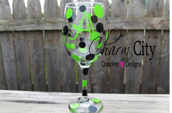Personalized Wine Glasses Lime & Black Great for weddings, bridal, birthday, bachlorette, gift