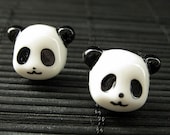 Panda Earrings. Black and White Bear Earrings. Silver Post Earrings. Kawaii Earrings.. Handmade Jewelry.