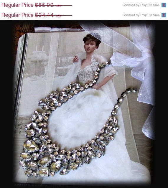 Bridal jewelry, bridal necklace, bridesmaid jewelry, vintage inspired white ribbon Crystal bib necklace, wedding jewelry