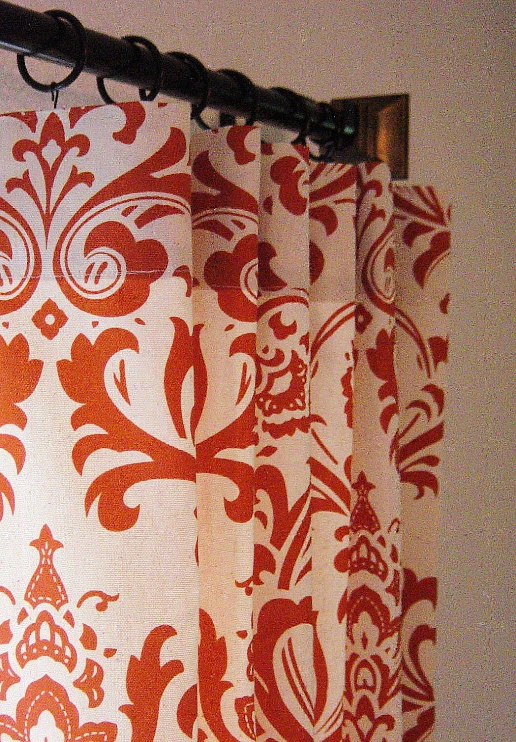 Damask Curtains Custom Drapes Panels Sweet Potato & Natural Pair of 50 x 108