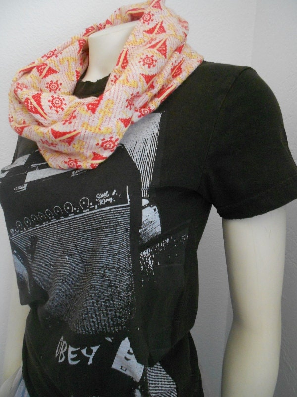Retro Sailboat Anchor Nautical  knit infinity scarf cowl wrap fits all sizes repurposed vintage fabric