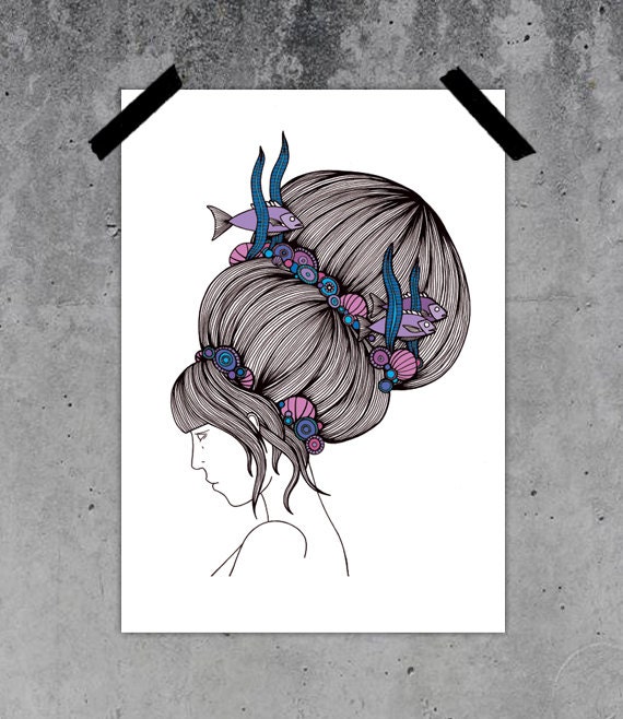 Flying fish - A4 Print - Surrealistic art nouveau print