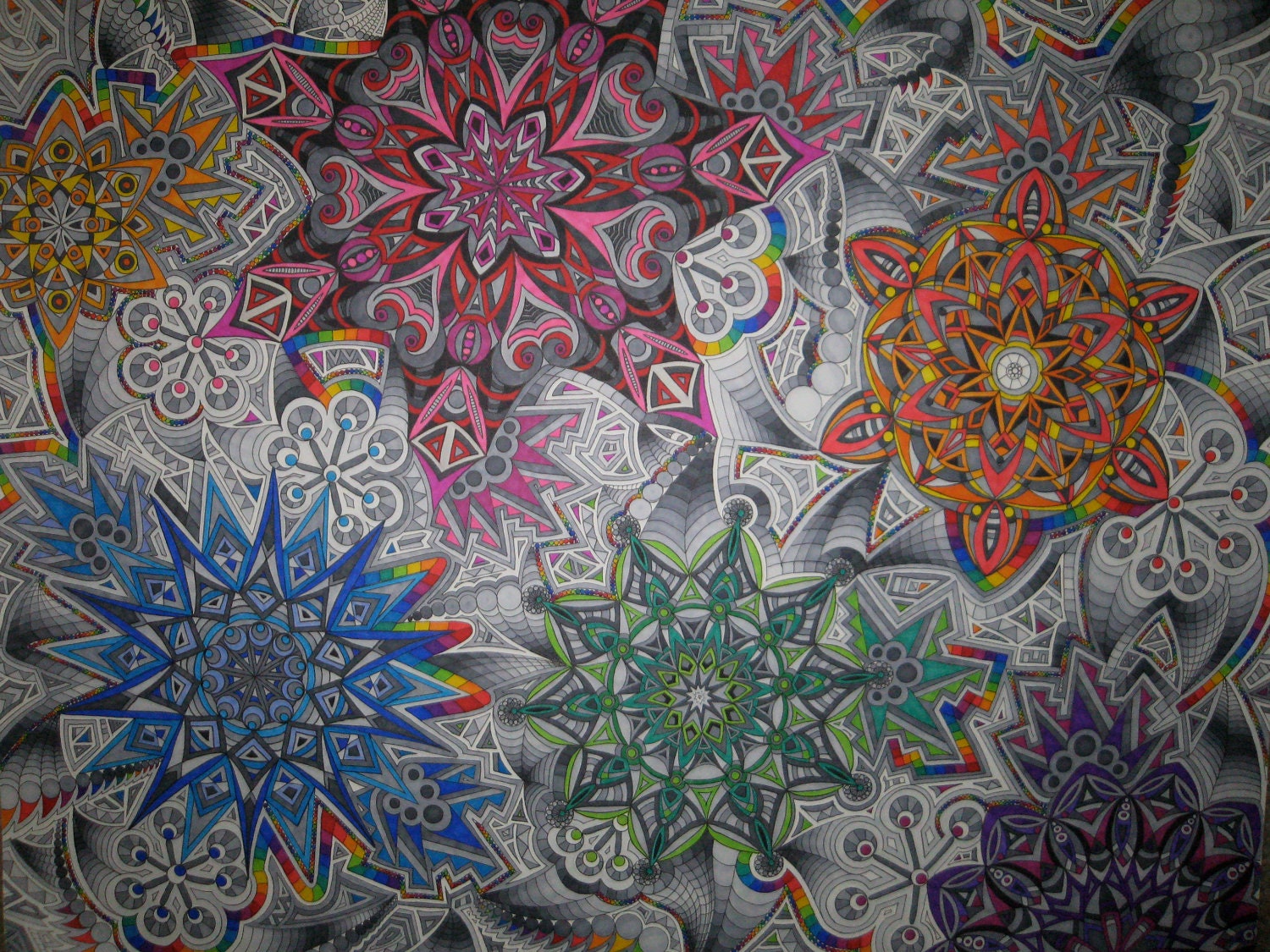 Colorscope (9"x12" print of marker drawing showing a rainbow of kaleidoscope like shapes)