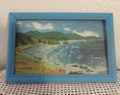Coastal Seaside Beach Acrylic Painting Aqua Turquoise Blue Frame Ocean Cottage Shabby Chic Rustic Distressed Island California Home Decor