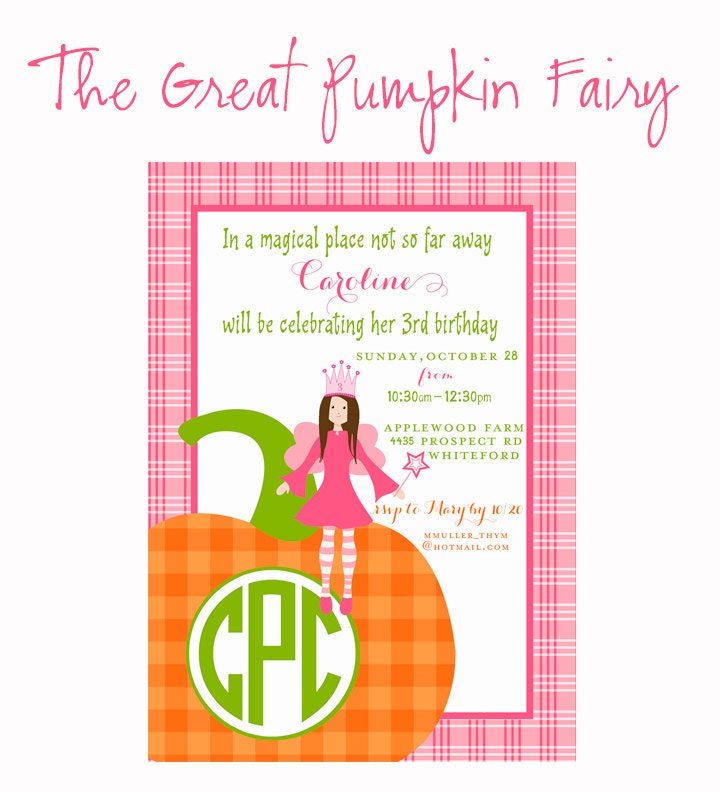 FALL PUMPKIN BIRTHDAY Invitation, Pumpkin Fairy, Custom Printable