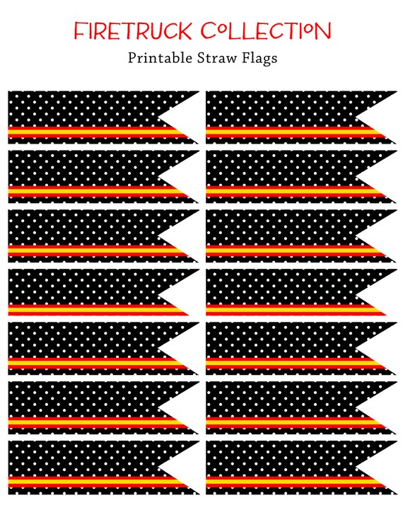 FIRE TRUCK Straw FLAGS, Printable, Libby Lane Press Il_570xn