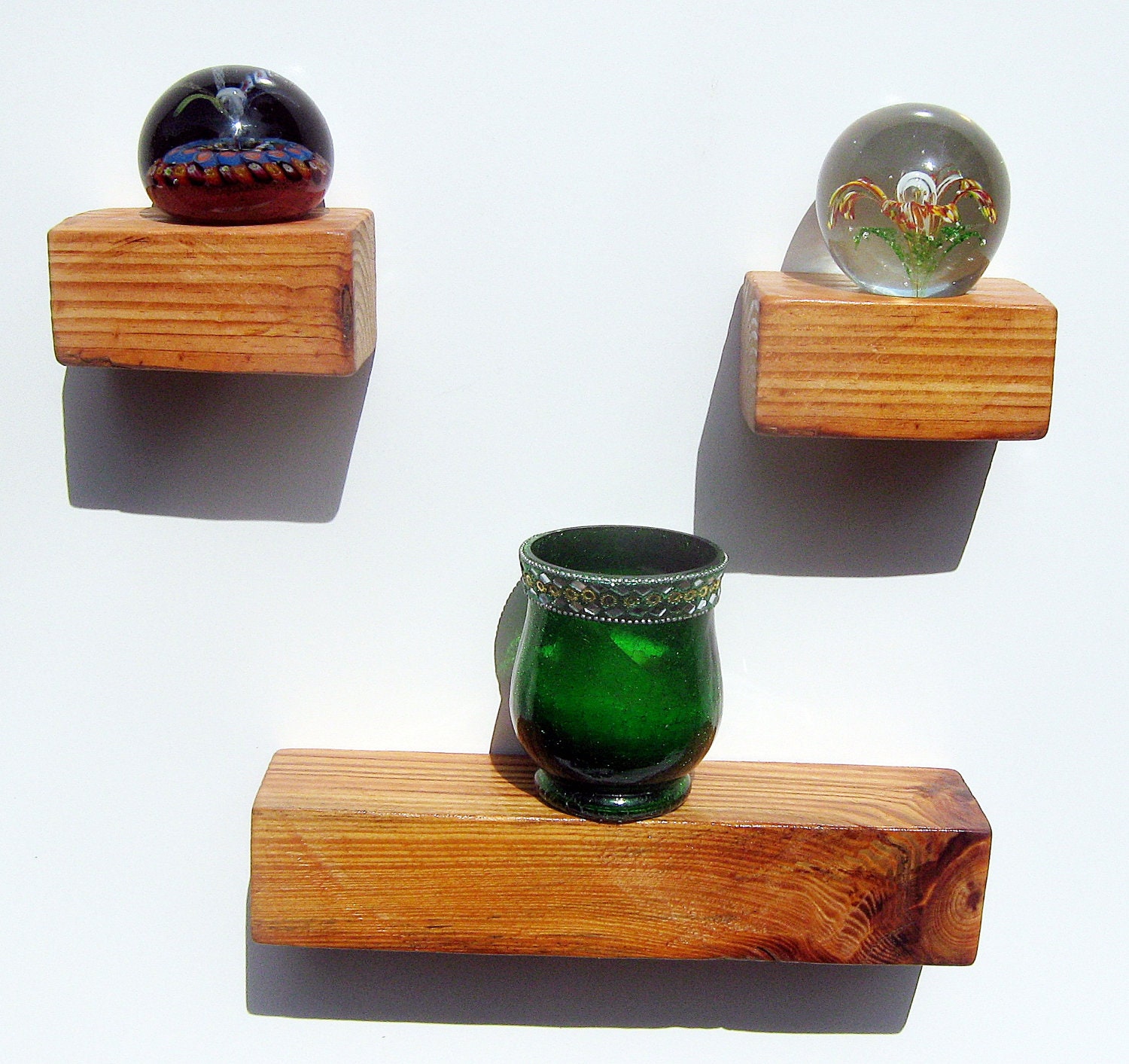 Handmade Reclaimed Wood Floating Beam Shelves - Set of 3