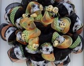Black Mesh Halloween Skull Head Wreath