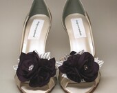 Custom Wedding Shoes -- Ivory Wedding Wedges with Wine Flowers and Book Print Leaves