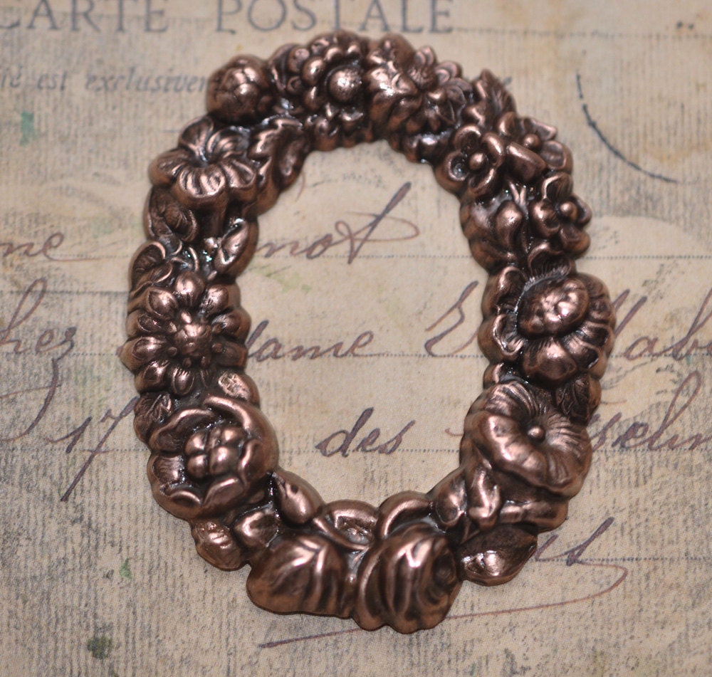 Floral scrapbooking frame, oxidized copper
