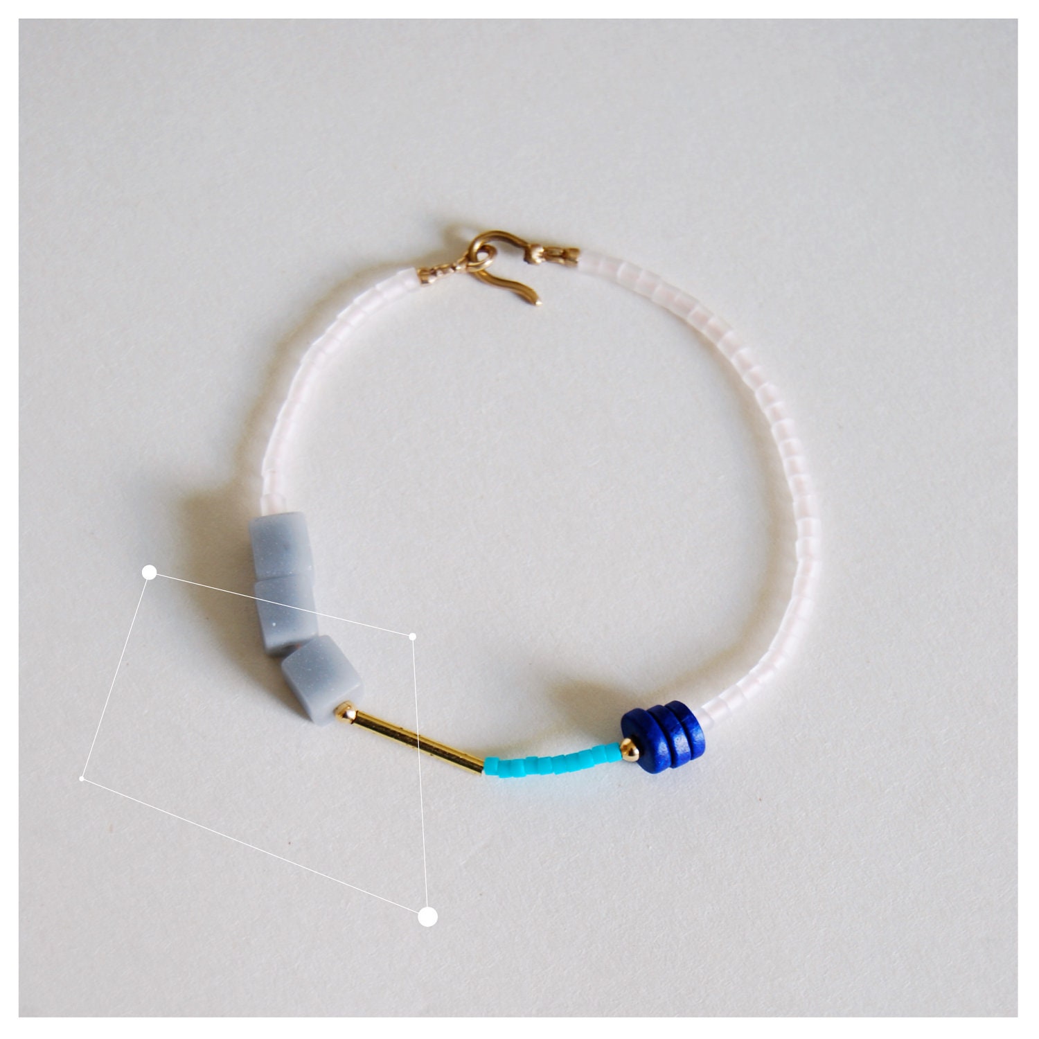 Beaded Colorblock Bracelet in Grey and Blue, The Bellatrix