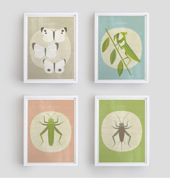 4 Insects posters for the room of the young entomologist - printable poster -  Digital Image Download - MandarinaPrint
