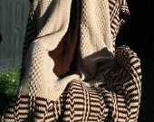 One of a Kind Unique Brown and Tan Textured Crochet Afghan Blanket Bedspread