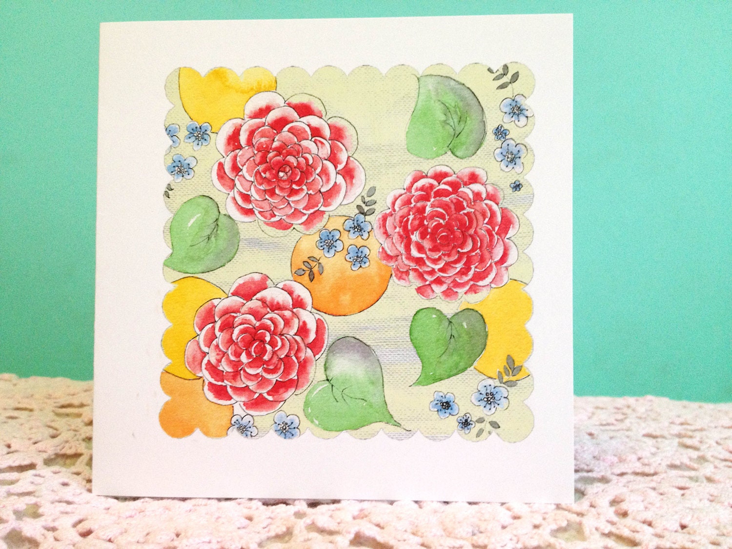 Pompom Greeting Card in Vintage Style for birthday or other occasion