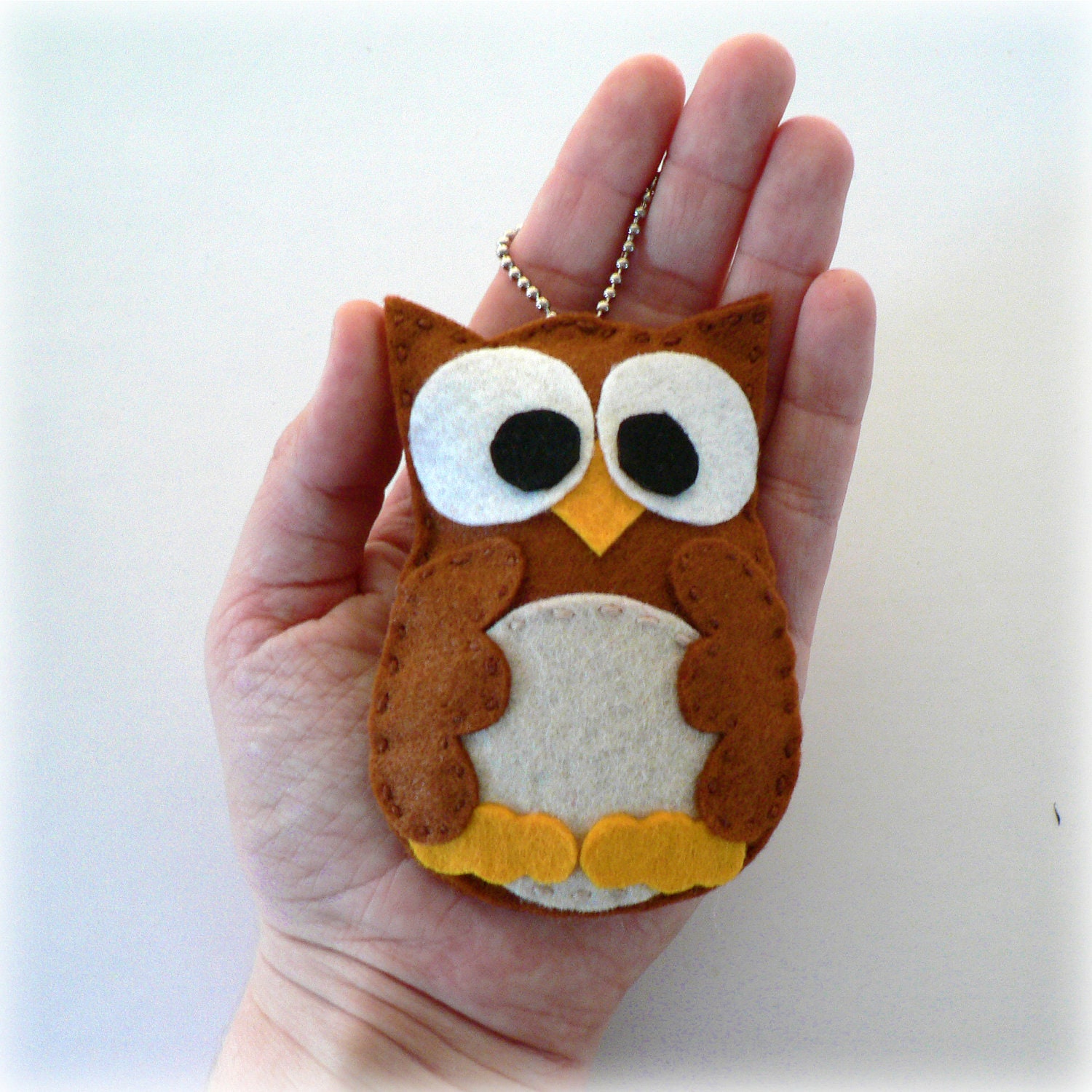 Owl sensory Key chain - Amber brown and cream - squeaker toy - children toy - Ready now