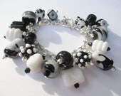 Black and White Lampwork Charm Bracelet made with Divardi Glass