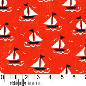 Michael Miller Fabric for quilt or craft Ship Shape in Clementine half yard