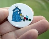 Pin Back Button Knitting Blue Box, Yarn Stash, Bigger on the Inside 1.5 inch