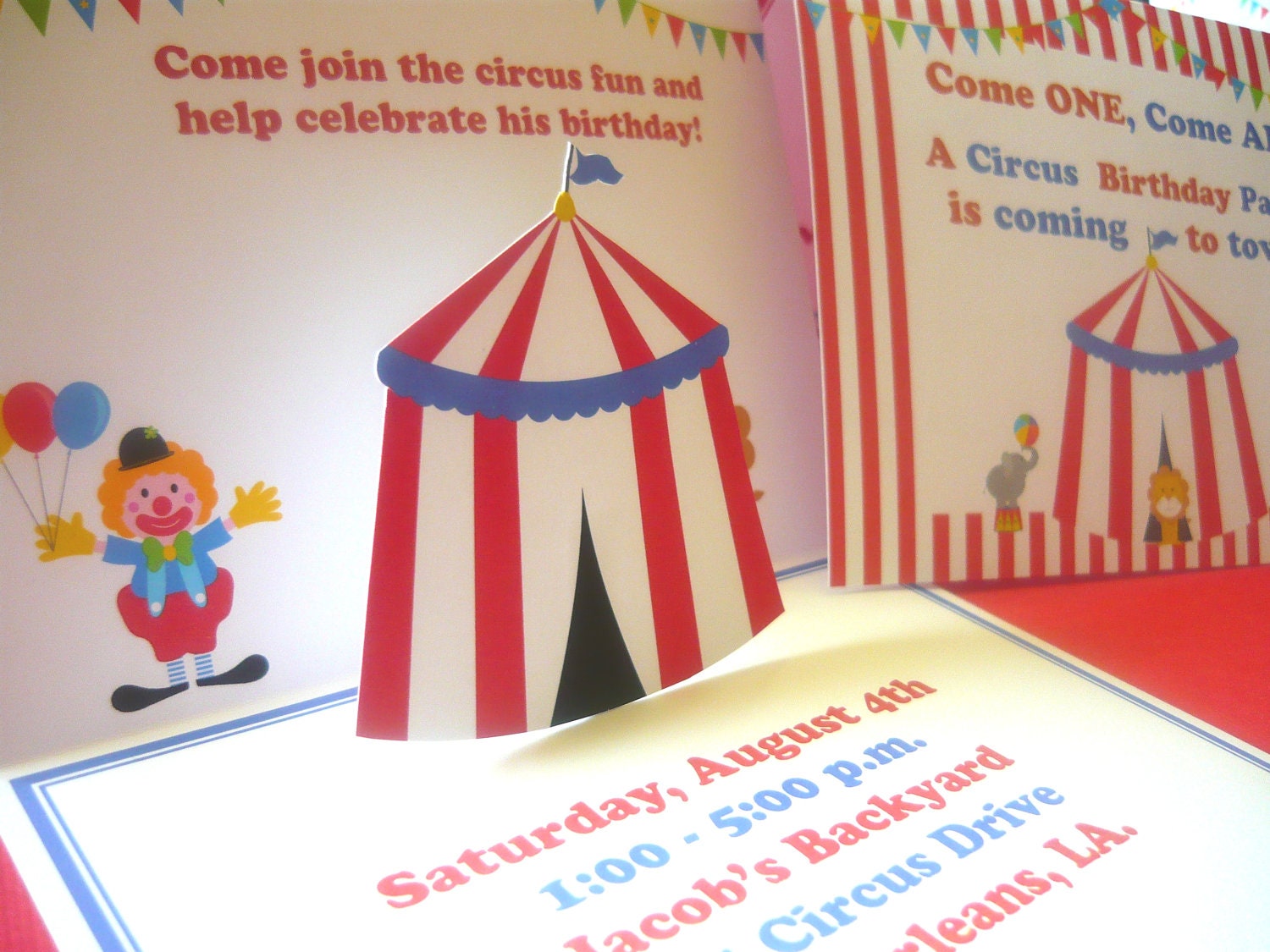 Circus Invitation, pop up cards set of 12 with envelopes