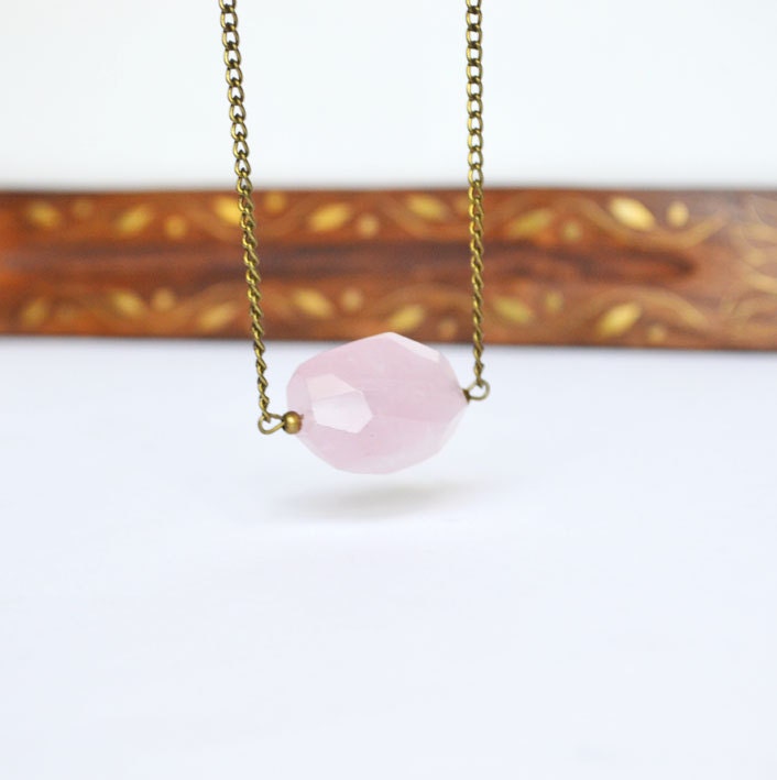 Rose Quartz Necklace, Single Rose Quartz Stone Necklace, Fertility Jewelry, Pale Pink Stone, Canadian Shop