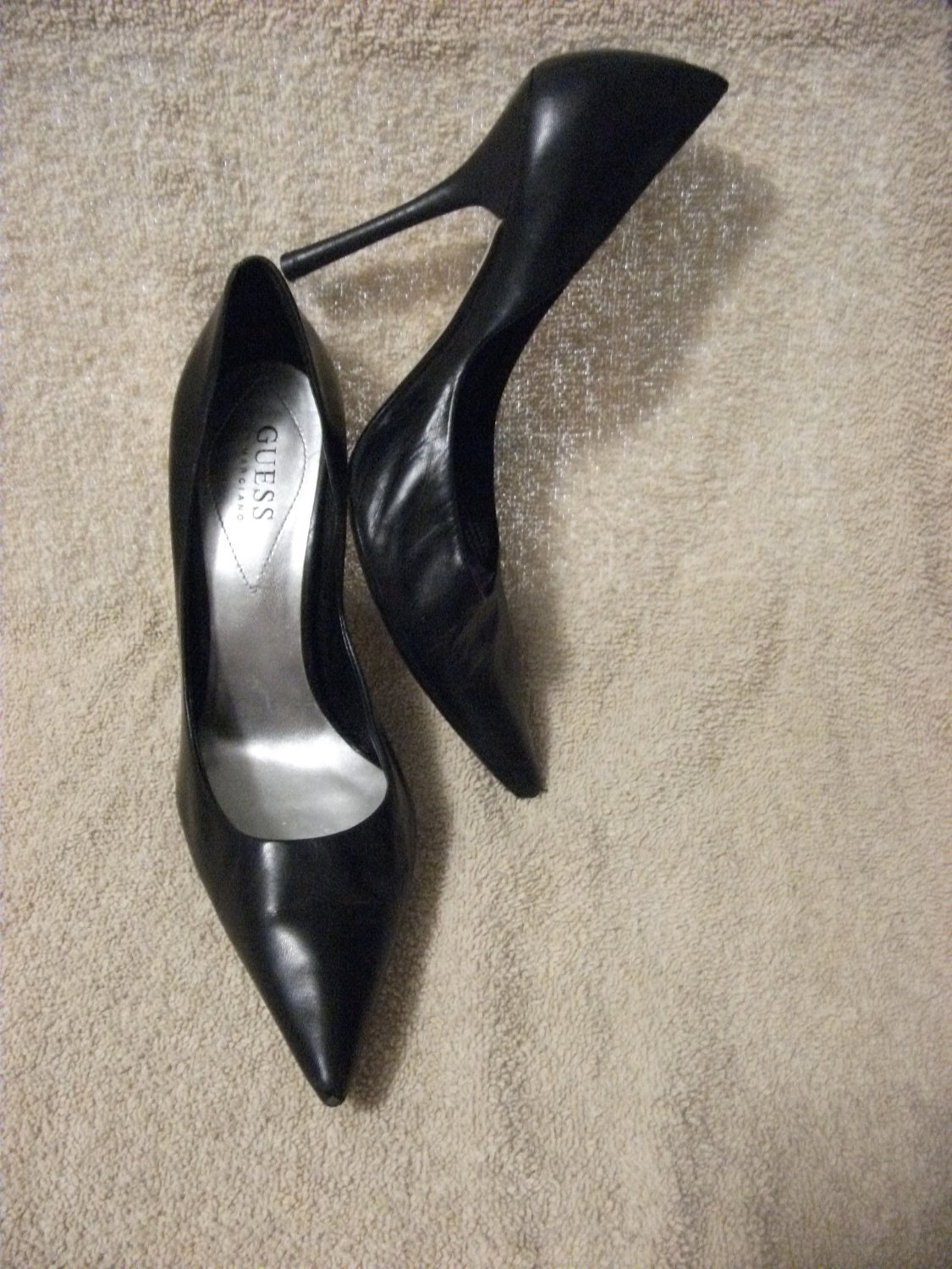 Vintage Black Leather Pointed Toe 4" Stiletto Pumps by Georges Marciano for Guess Size 7 1/2 Only 16 USD