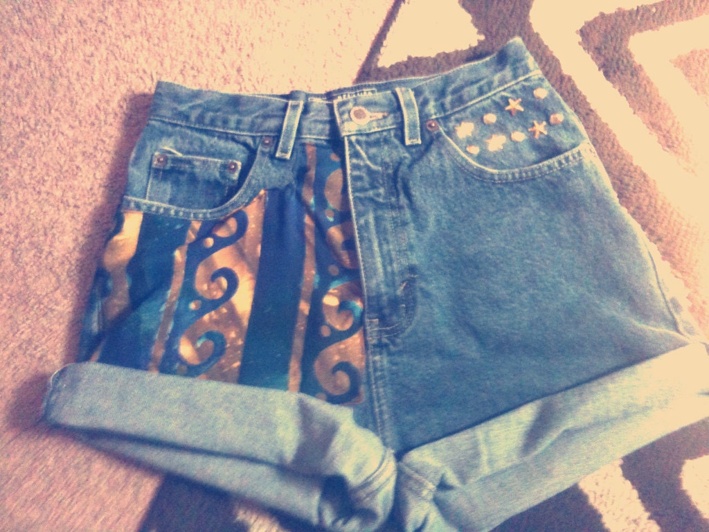 On SALE Mermaid Galaxy High Waisted Star Studded Vintage Shorts