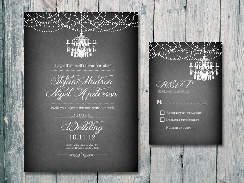 Custom listing for Talia - Set of 50 - Chandelier and Garland Wedding Invitation and Reply Card Set - Wedding Stationery