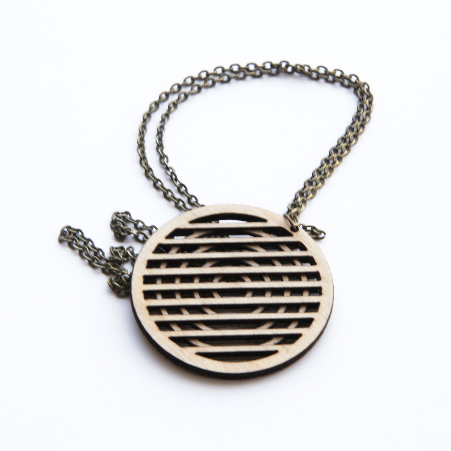 Geometric Lines and Circles Handcrafted Wooden Statement Necklace (0029)