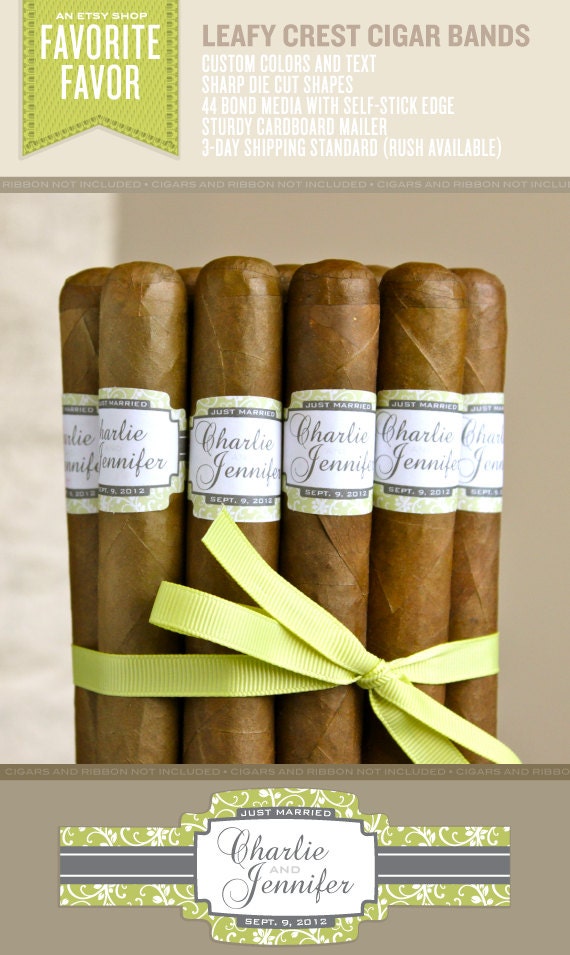 32 Wedding Cigar Bands - Custom Printed Labels - Leafy Crest