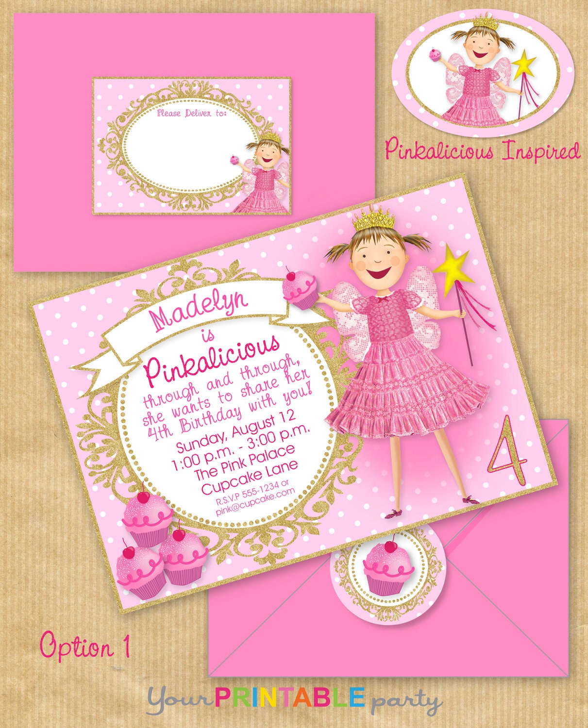 PINKALICIOUS Party Invitation 5x7" with Address Labels, Now Includes Envelope Templates - DIGITAL files only - PERSONALIZED Print yourself