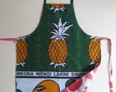 Kids Apron, Kanga - Pineapple and Polkadots, Reversible Apron, Medium