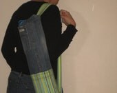 SALE - Yoga Mat Carrier,  Pilates Mat Bag, Upcycled Denim and Kikoy fabric with Pockets