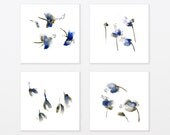 Blue Flower Watercolor Print Set Abstract Botanicals 8x8 Mothers day gift for her art for bedroom maple seeds