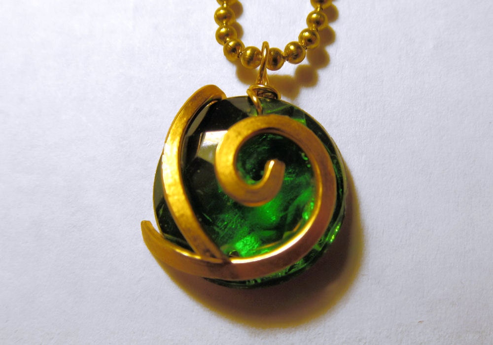 Zelda Necklace Kokiri's Forest Emerald, Ball Chain, Flatback