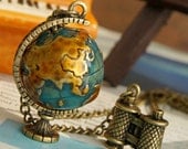 Travel Around Globe necklace telescope movable gift for her him birthday holiday valentines day