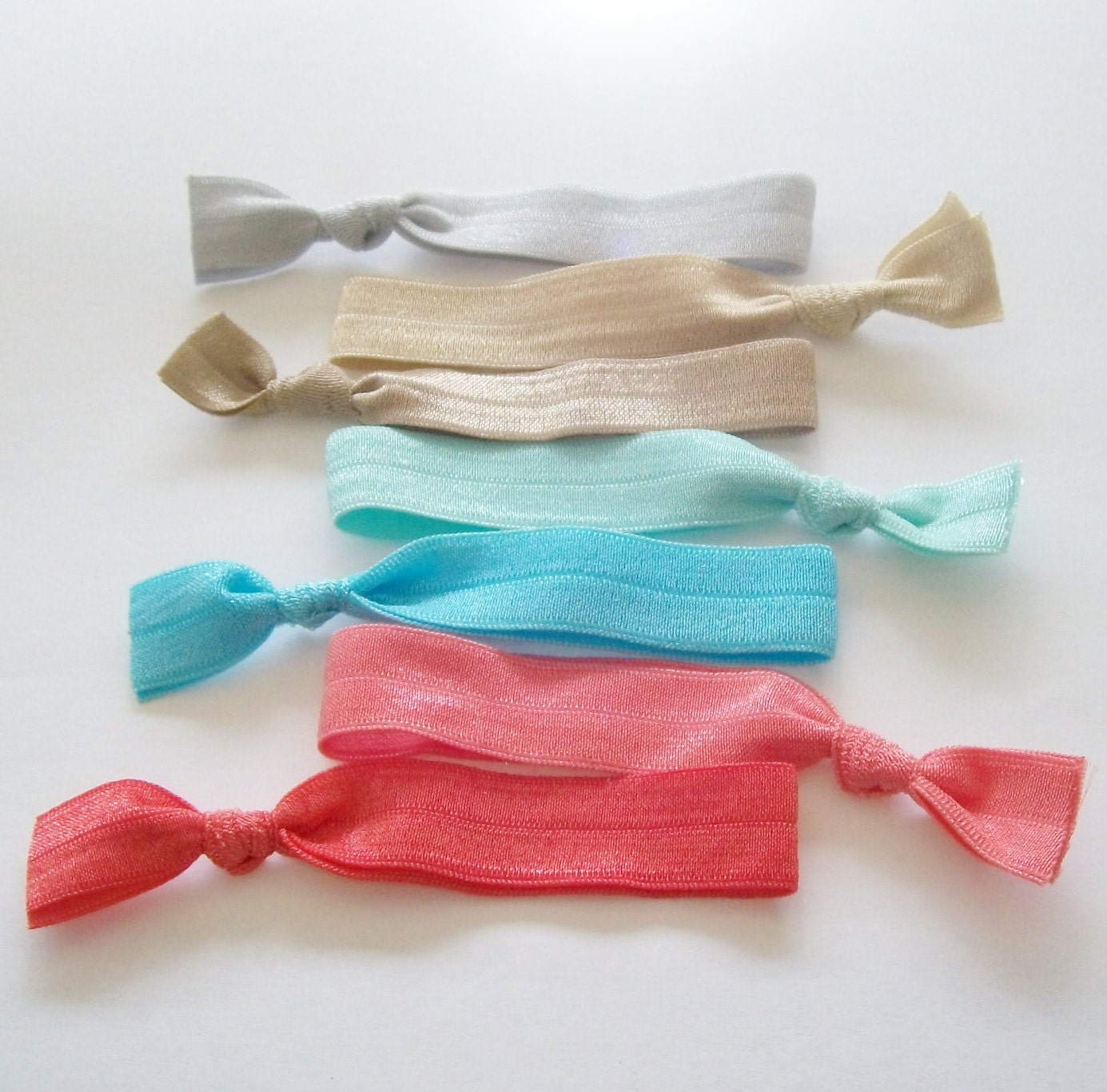 7  Hair Ties - The Ashlea Set -  Stretchy Ribbon Hair Ties by Lucky Girl