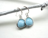 Sky Blue Framed Stone Earrings in Silver or Gold - Light Turquoise Aqua Baby Blue Jewelry
