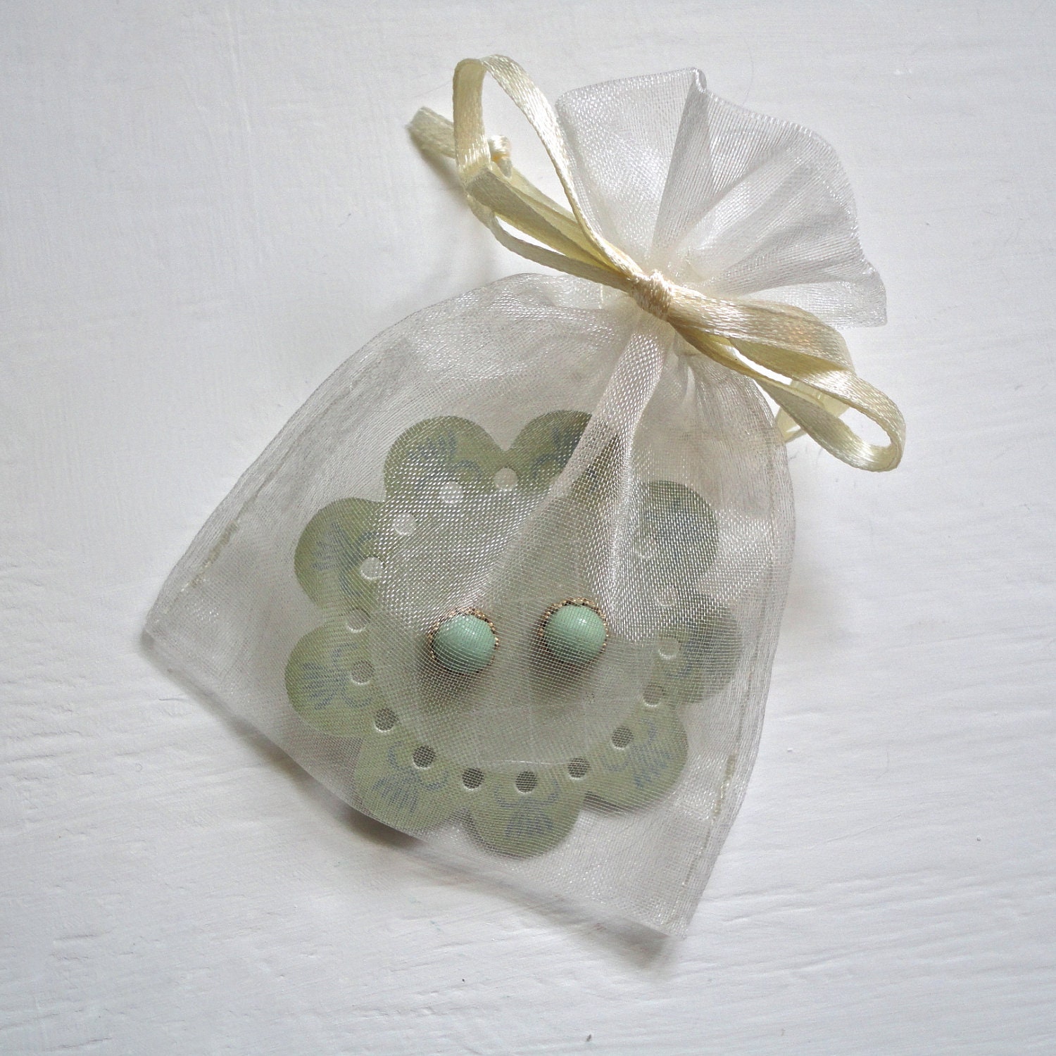 Mint Seafoam Earrings - Small Round Studs with Gold or Silver Setting