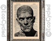 The Mummy on Vintage Upcycled Dictionary Page Book Art Print Recycled Repurposed