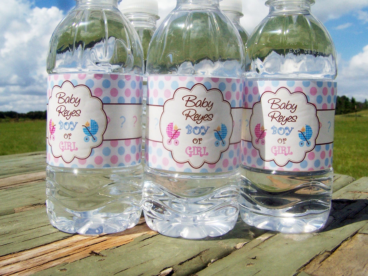 Gender Reveal Party - 30 Printed Water Bottle Labels - Waterproof and self stick Il_570xn