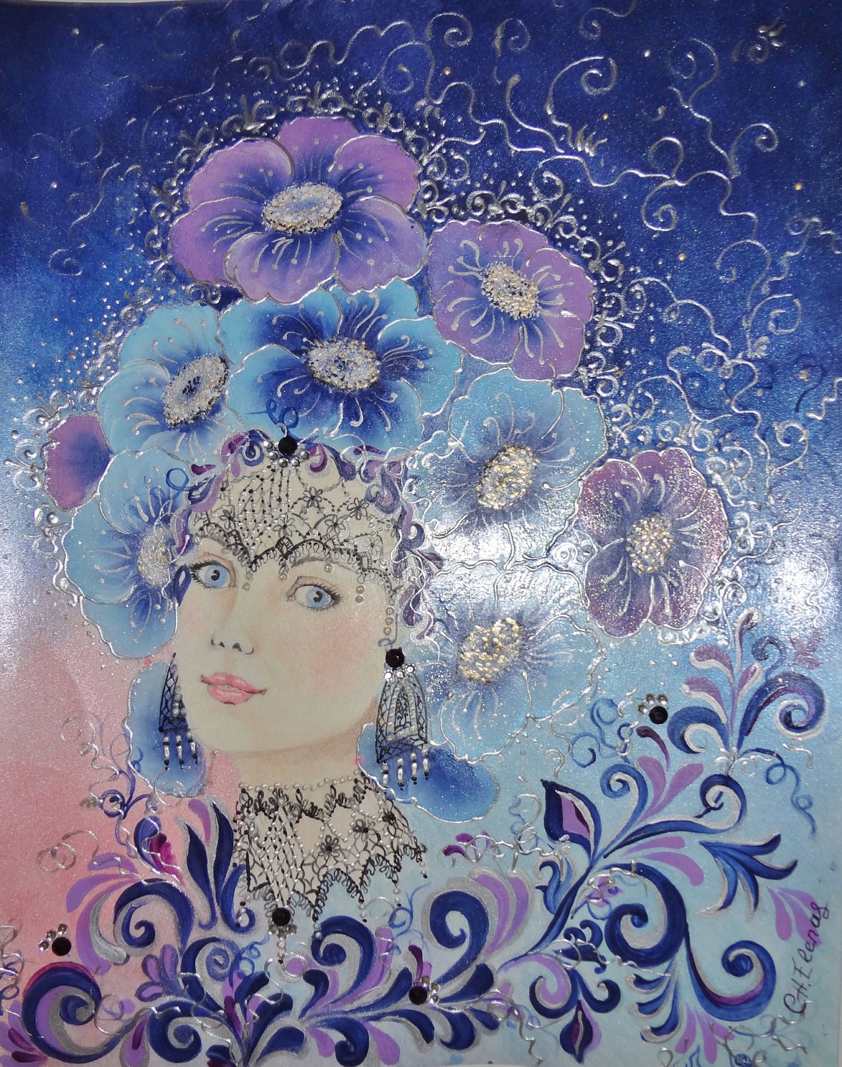 Original Acrylic Painting "Lady Morning" free shipping.