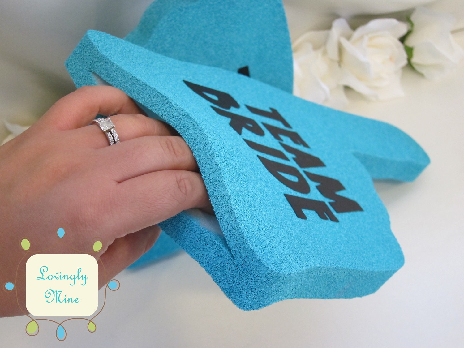 Photobooth Props - Blue Team Bride & Team Groom Foam Fingers