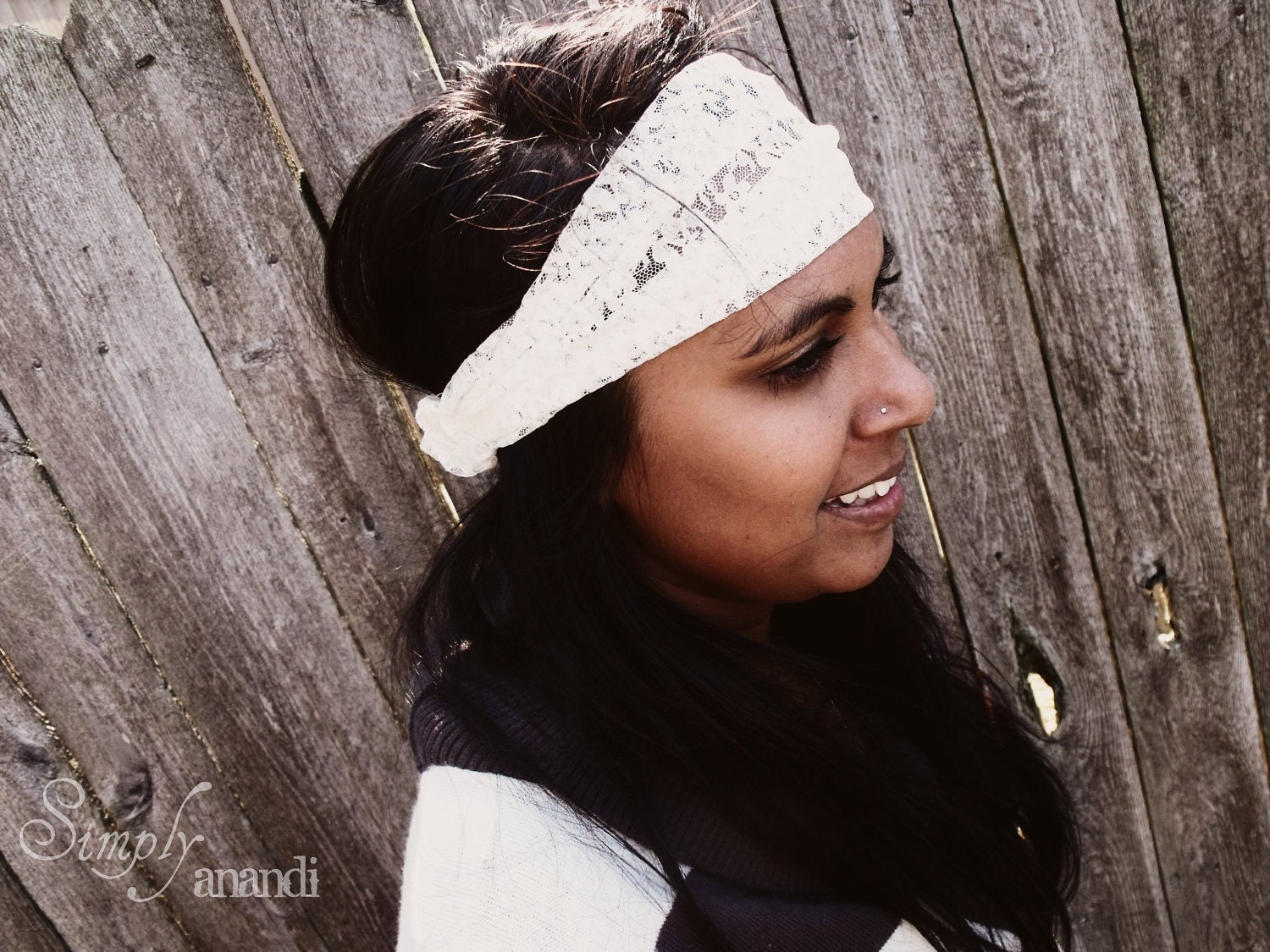 Head scarf--wide Lace headband--Spring--wedding--Vintage Cream/Champagne lace headband--Women's turban headband--headwrap--stretchy