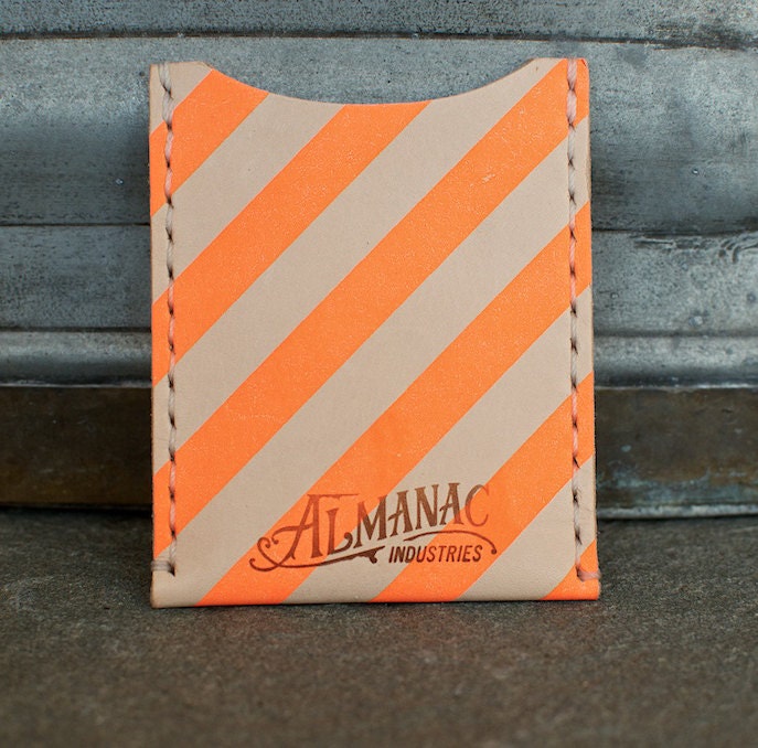 Leather Card Case / Wallet - Neon Orange