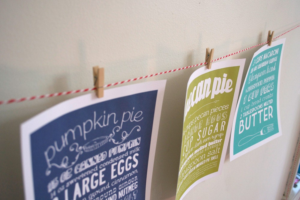 Set of Three 8x10 Kitchen Art Prints of Classic Recipes with Handlettering