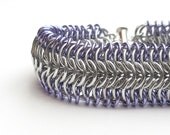 Chainmail cuff bracelet in silver and lavender
